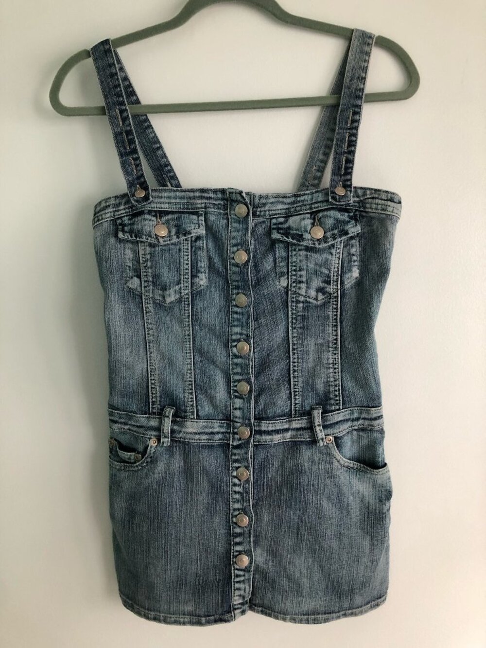 90s Y2K Mariposa Denim Button-Up Overall Mini Dress